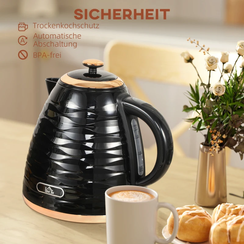 HOMCOM Elektrische waterkoker, 1,7L, 2,2kW, snelkookfunctie met afneembaar wasbaar anti-kalkfilter