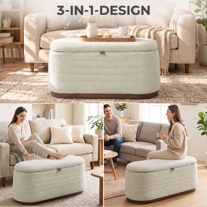 HOMCOM Sitzbank mit Stauraum aus modernem Chenille Truhenbank in 91 cm Beige