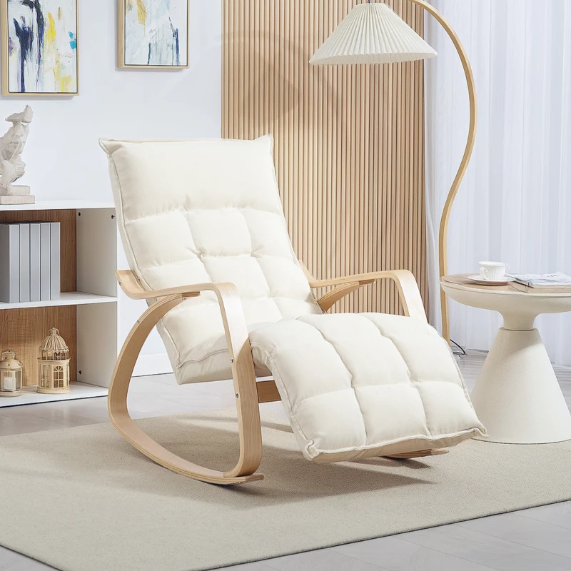 HOMCOM Gestoffeerde Schommelstoel, Ontspanningsfauteuil met Armleuningen en Stalen Frame, voor Woonkamer, Slaapkamer, Cremewit(m-9)