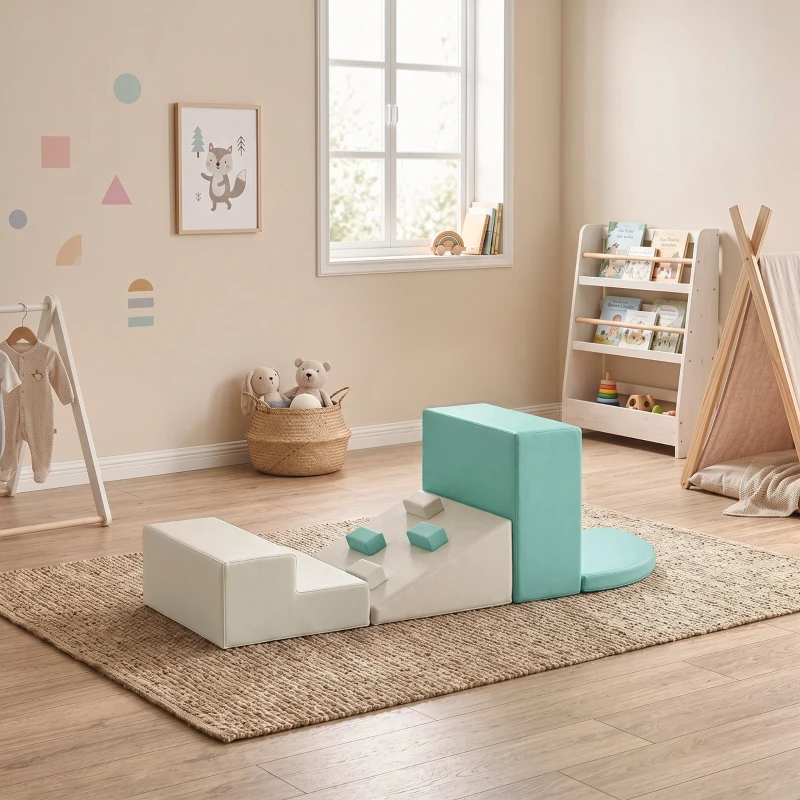 AIYAPLAY Set di 4 Costruzioni Morbide per Bambini 1-3 Anni in Pelle PU e EPE, Verde Chiaro e Beige