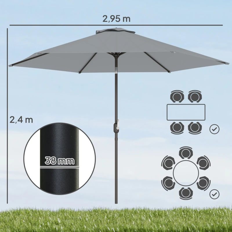 Outsunny 3 m Sonnenschirm mit Schutzhülle, Outdoor-Marktschirm mit Neigefunktion und Kurbel, Windöffnung, Grau