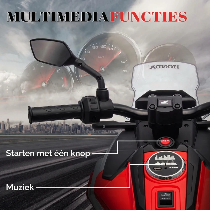 AIYAPLAY Elektrische Kinder Motor, Honda, 3 km/u, Muziek & Licht, 3-6 Jaar, tot 30 kg, Rood(m-5)