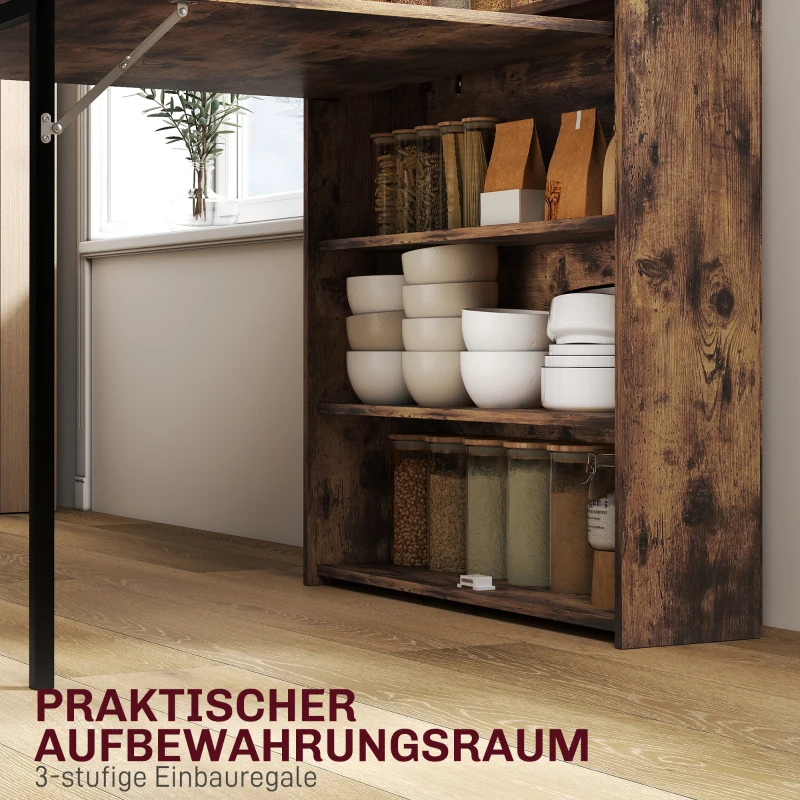 HOMCOM Uitklapbare eettafel met rek, industrieel design, ruimtebesparend, voor kleine ruimtes, 80x90x93 cm, Rustiek-bruin