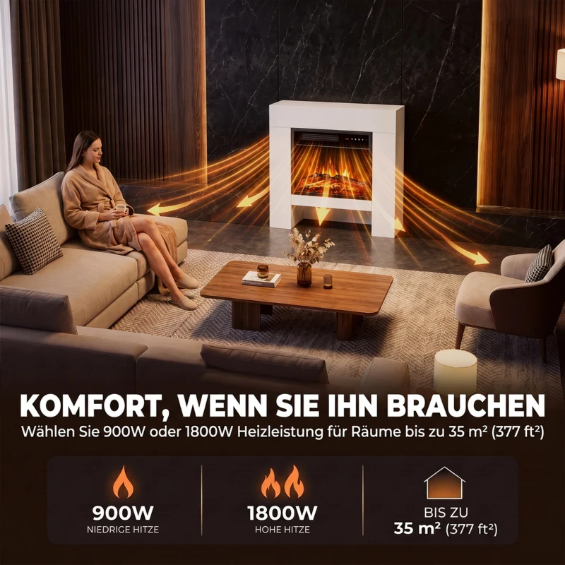 HOMCOM Elektrokamin mit Kaminsims Heizung TV-Stand Kamin inkl Fernbedienung 50 Zoll 75cm Weiß