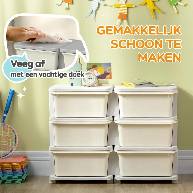 HOMCOM Opbergdoos voor Kinderen, Kinder-Opbergdoos, 3 Laden, Wit