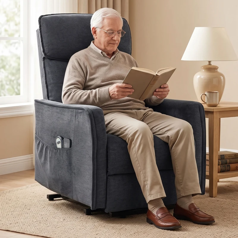 HOMCOM Sillón Relax Reclinable Eléctrico Levanta Personas con 2 Puntos Masaje Asiento con Muelles Reposapiés de Chenilla Negro
