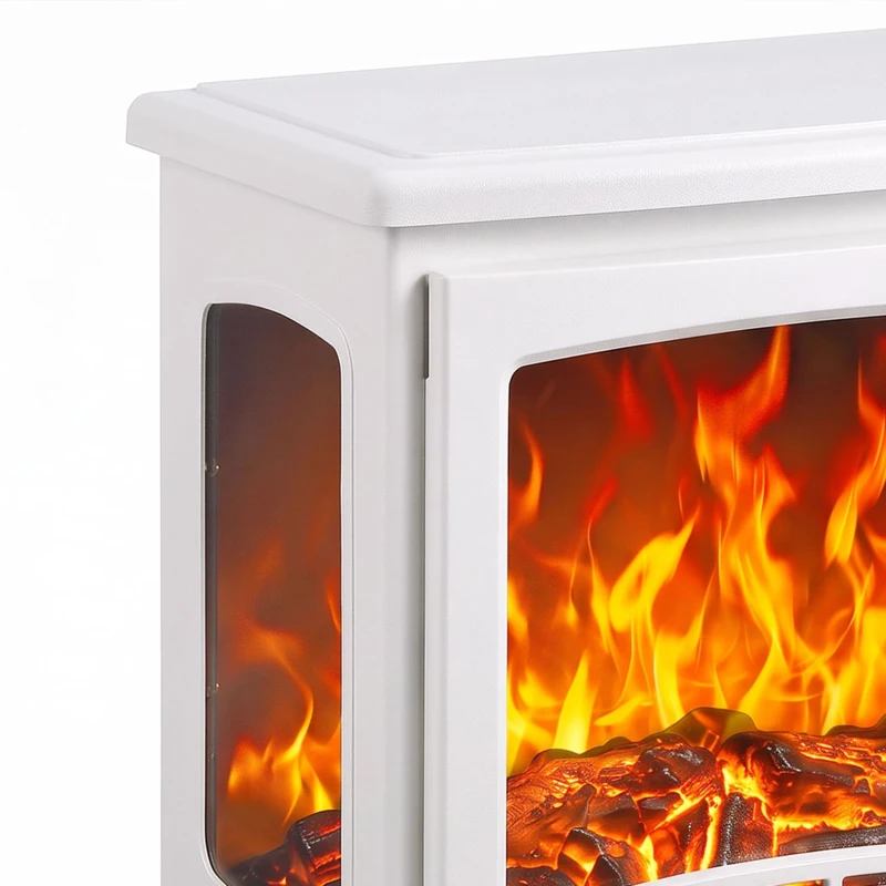 HOMCOM 900W/1800W Freestanding Electric Fireplace, Room Heater with Adjustable Artificial Flame, 3-Sided Tempered Glass, White