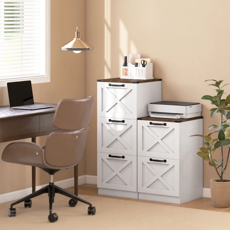 HOMCOM Cajonera Escritorio con 2 Cajones Soporte para Impresora con Riel Colgante para A4 y Carta 40x40x71 cm Blanco