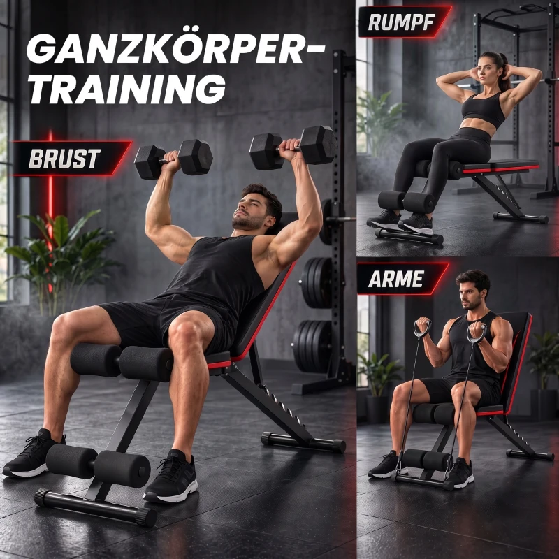 SPORTNOW Hantelbank verstellbar Klappbar Trainingsbank mit Beinstrecker 7-Fach verstellbarer Rückenlehne, Widerstandsbändern