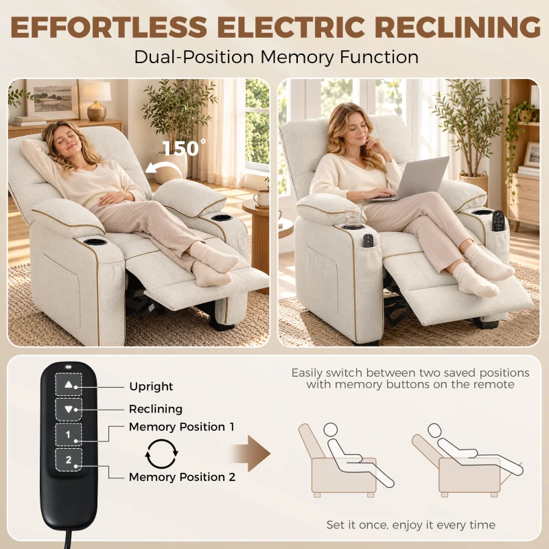 HOMCOM Electric Massage Recliner Armchair with Vibration, Heat, Whisper-Quiet Motor, Memory Function, Spring Pack, Beige