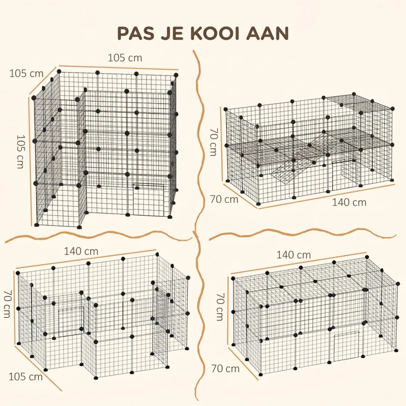 PawHut Ren kleine huisdieren box metalen rooster vele vormen zwart metaal