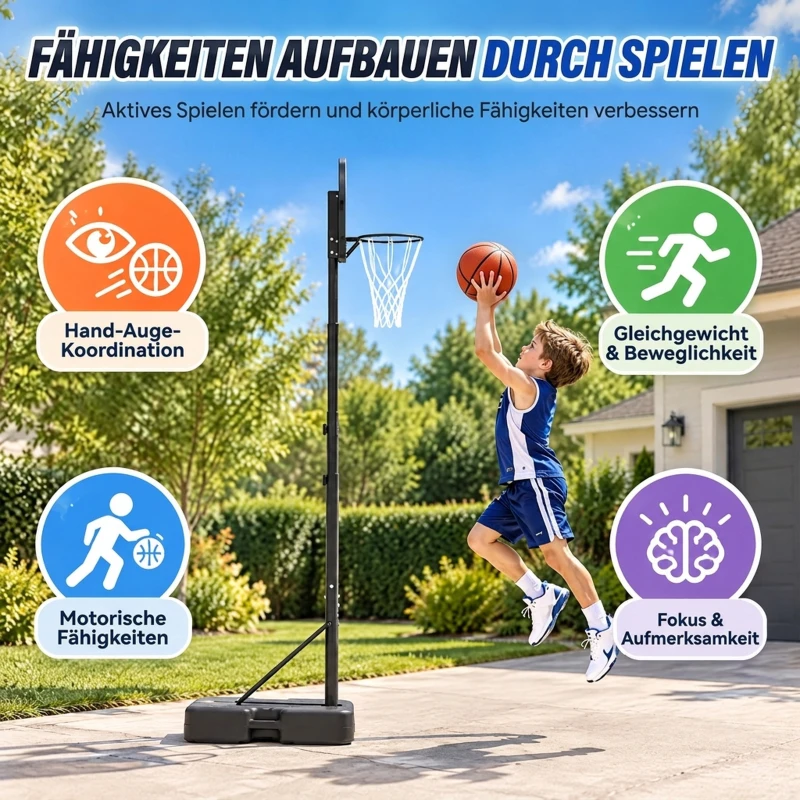 AIYAPLAY Kosz do koszykówki dla dzieci 172,5-199 cm regulowany stojak z tablicą 67 x 45 cm, trójnoga