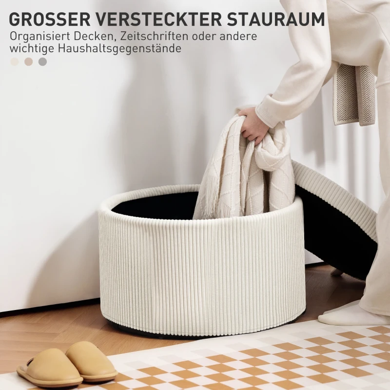 HOMCOM Voetenbank met 97 L Opbergruimte, Corduroy, Schuim, Zitkruk, Beige