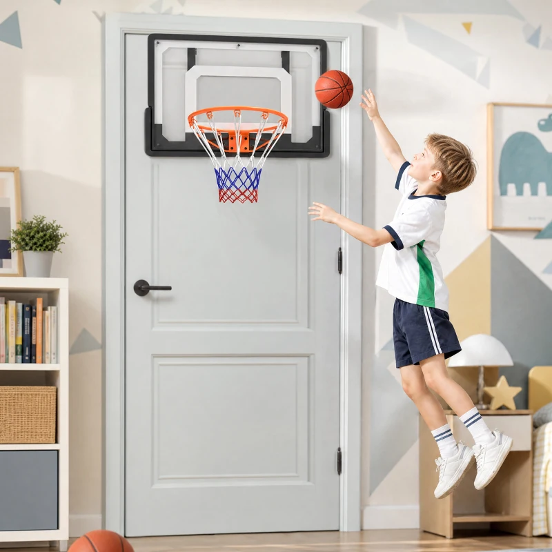 SPORTNOW Panier de Basket Mural ou sur Porte Arceau en Acier Ø40 cm Filet en Nylon Panneau en PE pour Intérieur Noir