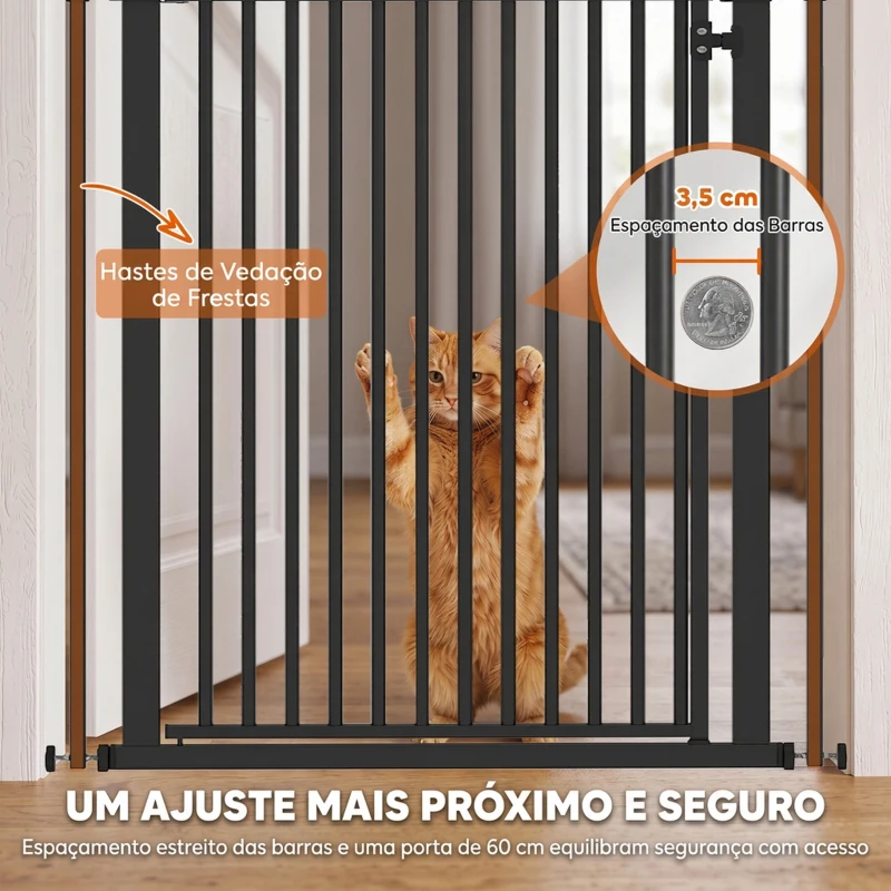 PawHut Barreira de Segurança Extra Alta para Crianças, Cães e Gatos 112-200 cm, Largura Ajustável 76-85 cm, para Portas e Escadas