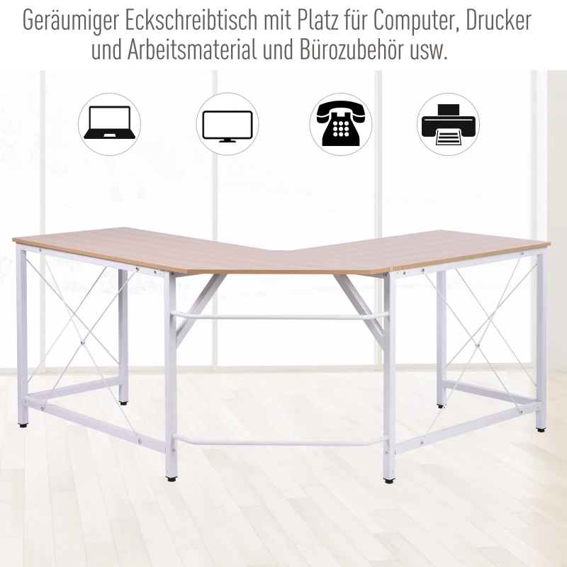 HOMCOM Computertafel L-vormig hoekbureau MDF naturel / zwart hoekbureau