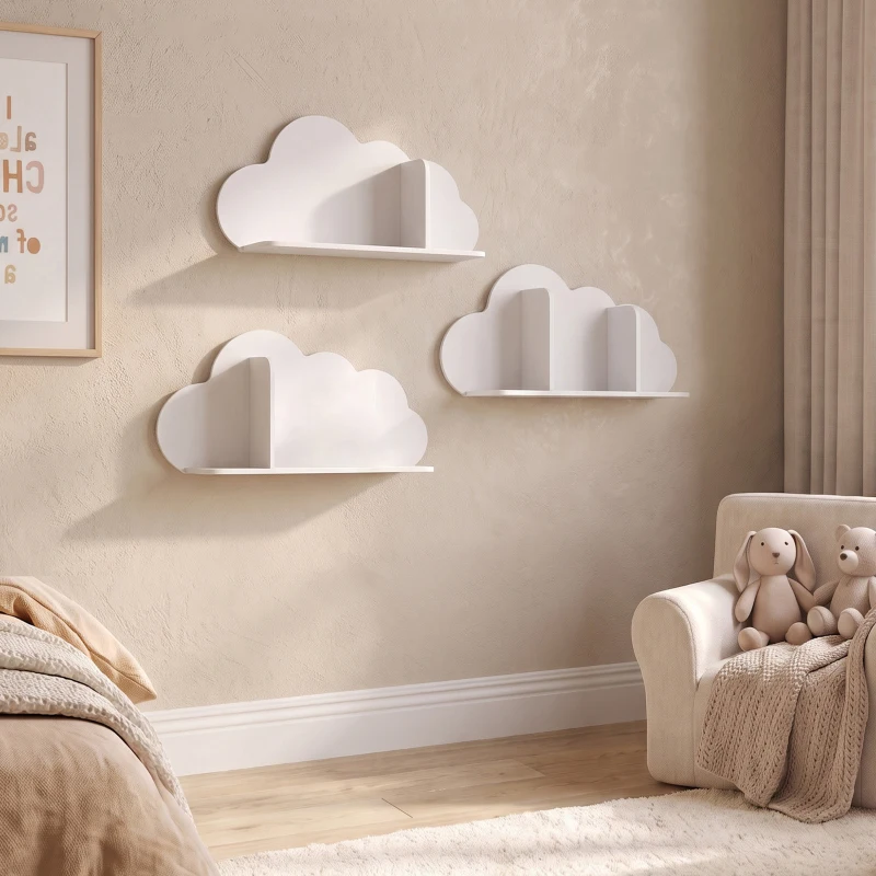 AIYAPLAY Lote de 3 Estantes de Pared para Libros Infantil, Forma de Nube, Estantería Infantil 3-8 años, Blanco