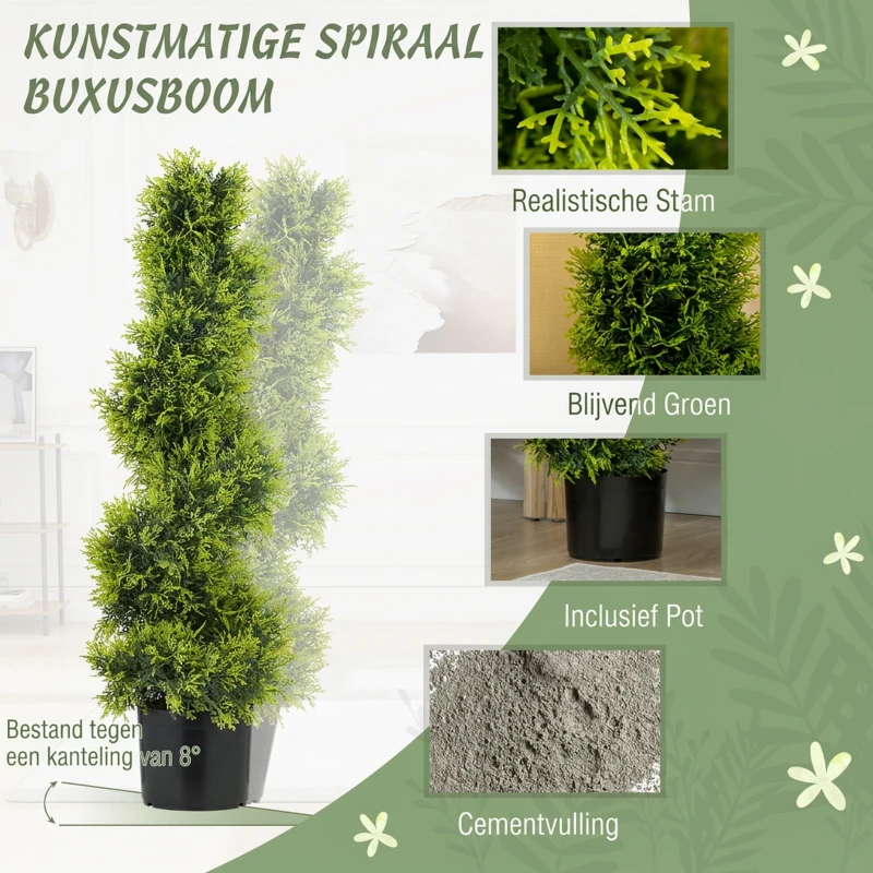 HOMCOM Kunstmatige Cyperus 90 cm Kunstplant in Spiraalvorm, Plastic Kunstplanten in Pot, Moderne Decoratie