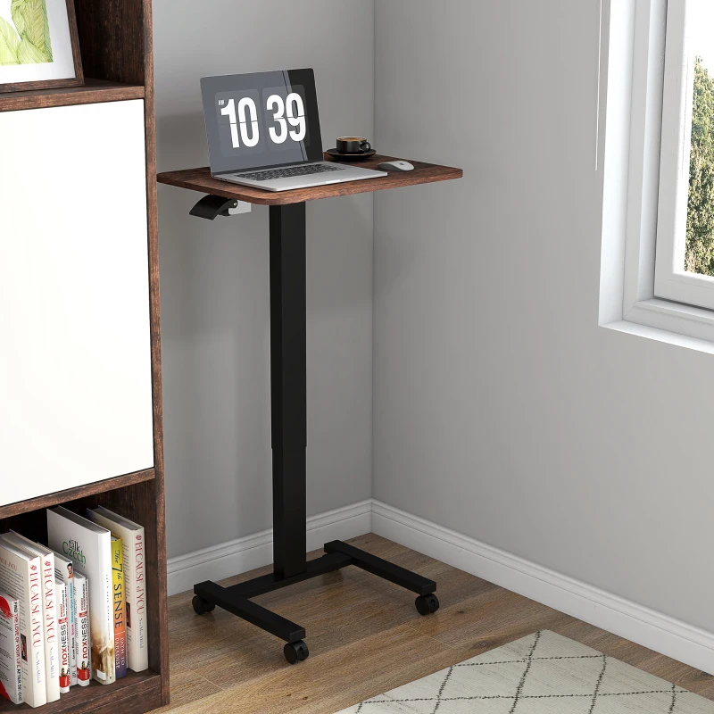 Vinsetto Staand bureau, statafel, verstelbare hoogte, 4 wielen, 65 cm x 48 cm x 108 cm, bruin + zwart(m-8)