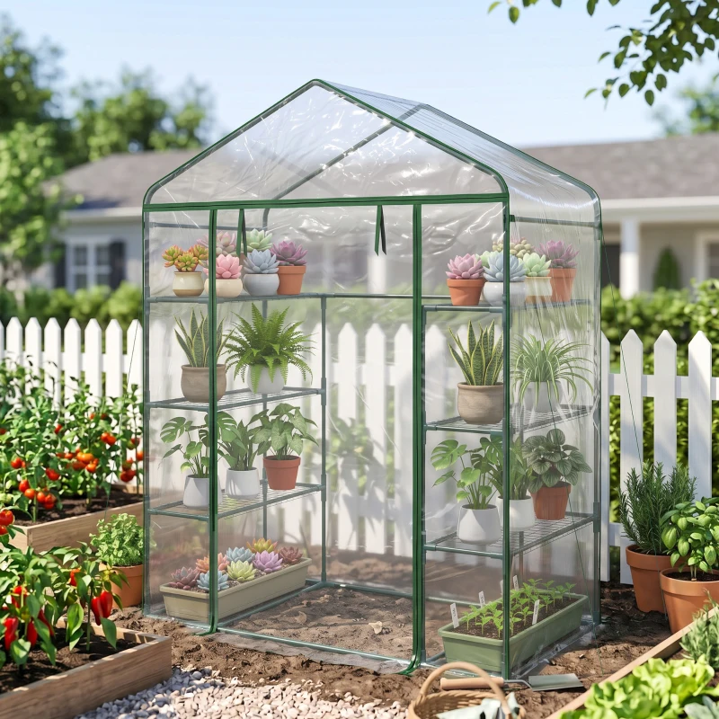 Outsunny Invernadero de Exterior Invernadero de Jardín de 4 Niveles con Estantes Marco de Acero Invernadero para Cultivo de Plantas Flores Tomates 143x73x195 cm Transparente