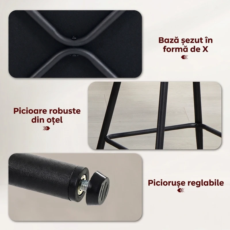 HOMCOM Set 2 scaune de bar cu spătar și suport pentru picioare, tapițerie textilă și picioare din oțel, negru