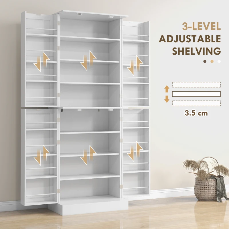 HOMCOM 8-Tier Kitchen Cupboard with 16 Door Racks, Freestanding Pantry Cupboard with Adjustable Shelves, 60 x 35 x 166cm, White
