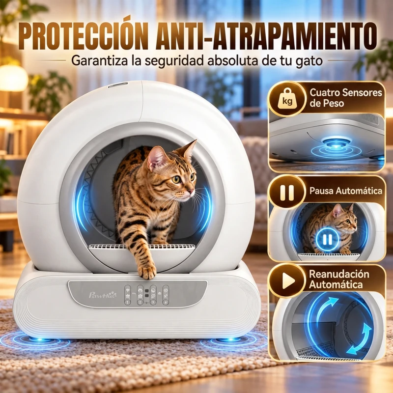 PawHut Arenero Gatos Autolimpiable 65L Control APP sin Olores Antifugas Sensores de Seguridad Entrada Baja Bolsas de Basura