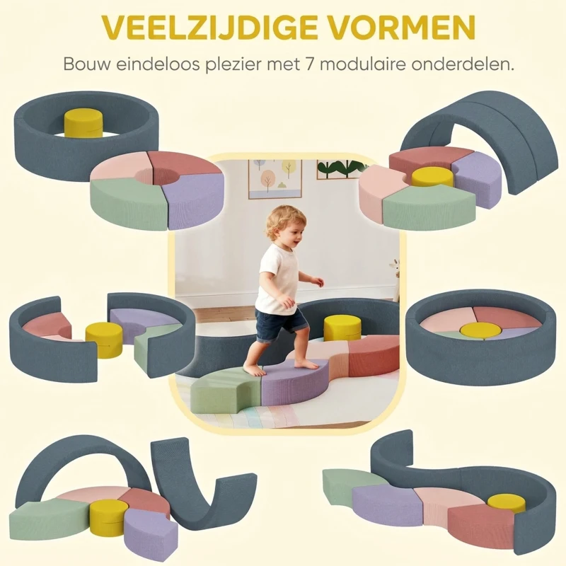 AIYAPLAY 7-delige softblokken-set voor peuters – schuim met afneembare cordhoes, diverse vormen, meerkleurig(m-4)