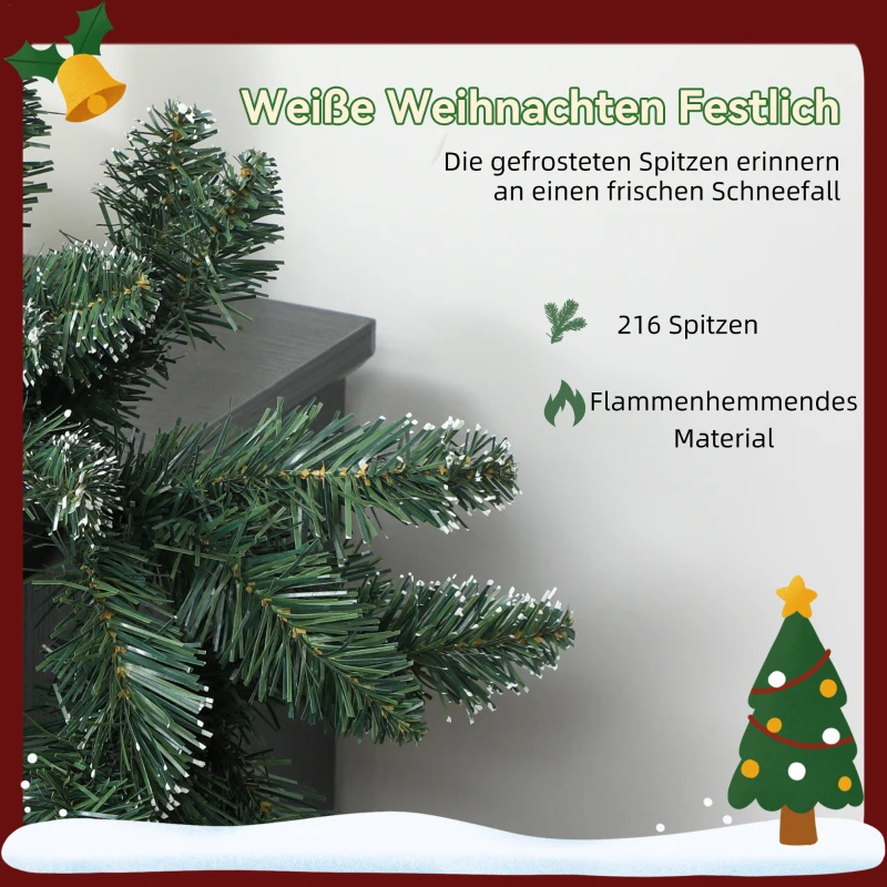 HOMCOM 270 cm kunstmatige kerstguirlande decoratie met 216 takuiteinden, dennenguirlande voor trap & schoorsteen, groen