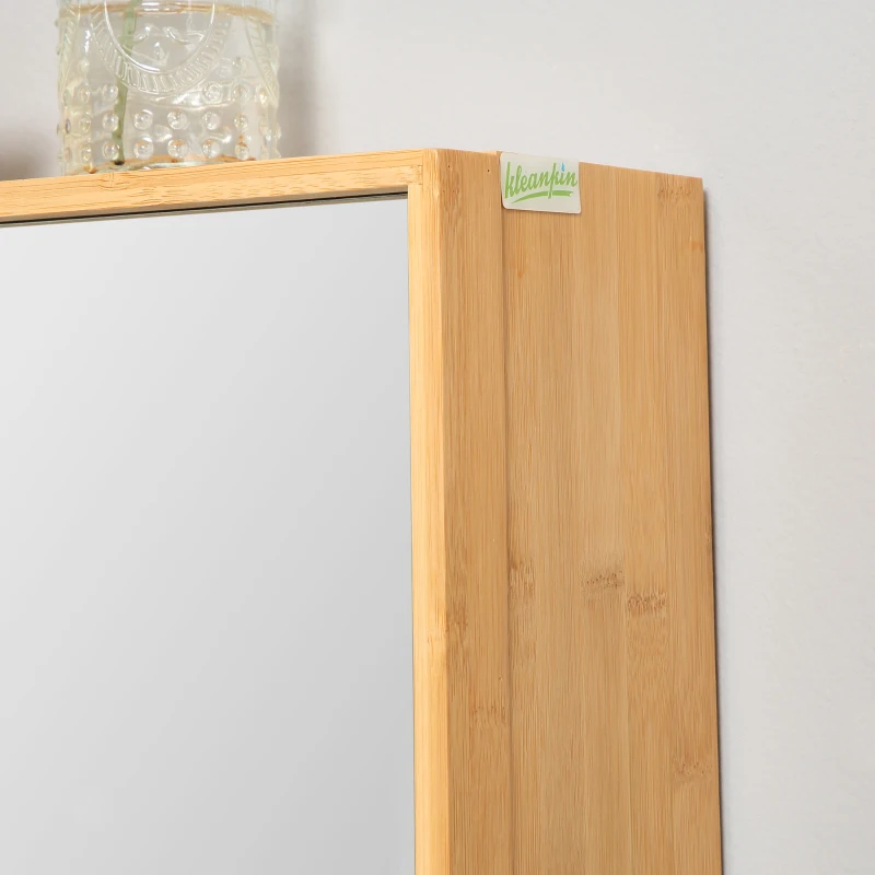 kleankin Badkamerkast met spiegeldeuren, meerdere binnenvakken, robuuste behuizing van bamboehout, 65,2 x 14 x 50 cm