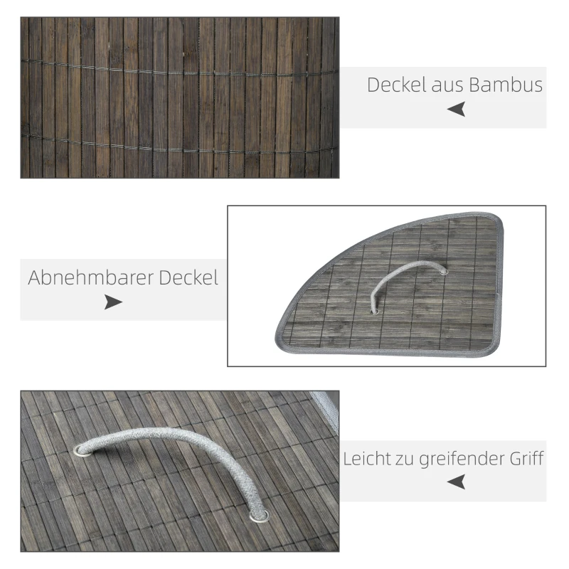 HOMCOM 55 L Wasmand met Deksel, Handvat, Wasklerensorteerder met Uitneembare Waszak voor Badkamer, Bamboe, Grijs
