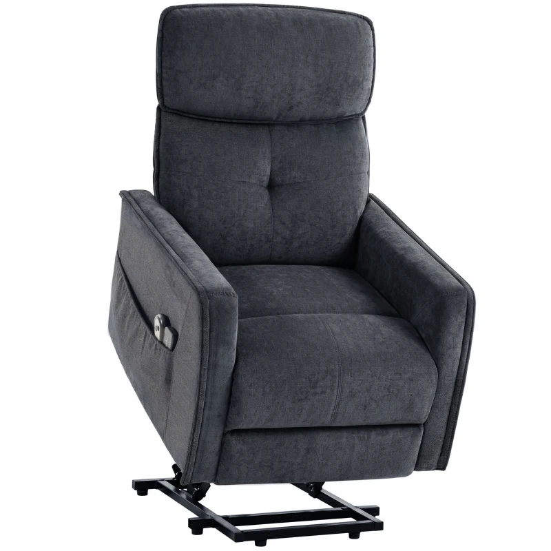 HOMCOM Poltrona Relax Reclinável Elétrica Elevatória com 2 Pontos de Massagem, Assento com Molas, Apoio para os Pés, Chenille, Preto