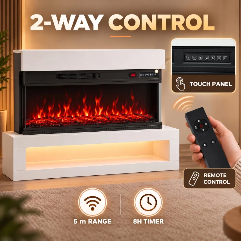 HOMCOM 3-Sided Electric Fireplace, Freestanding/Wall Mounted Electric Fire Heater with Adjustable Flame, Mood Light, ECO Mode