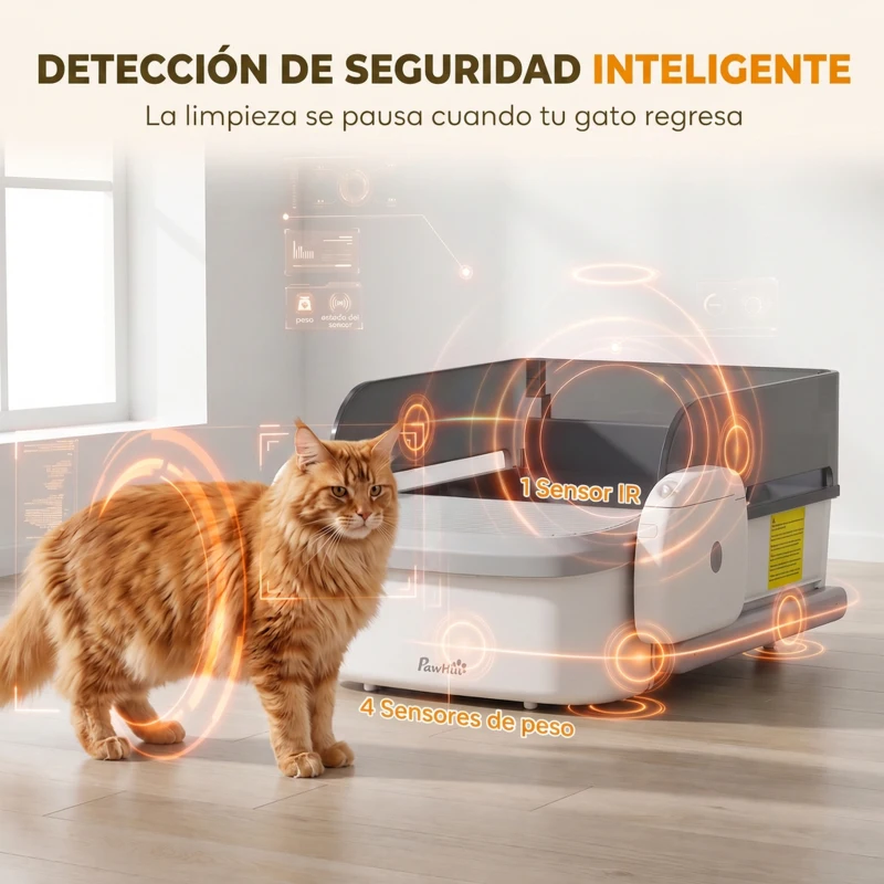 PawHut Arenero Gatos Autolimpiable Abierto Control por APP Sensores de Seguridad Capacidad de 10 L sin Olores Entrada Baja