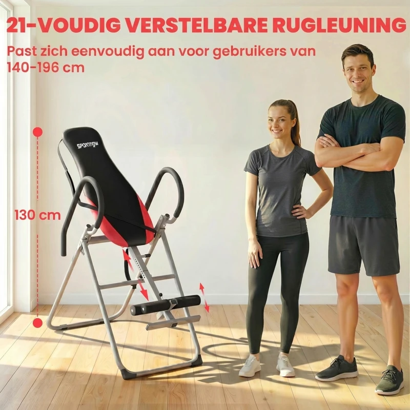 SPORTNOW Inversiebank Opvouwbaar Inversietafel met Verstelbare Enkelvergrendeling, Veiligheidsgordel, Antislip