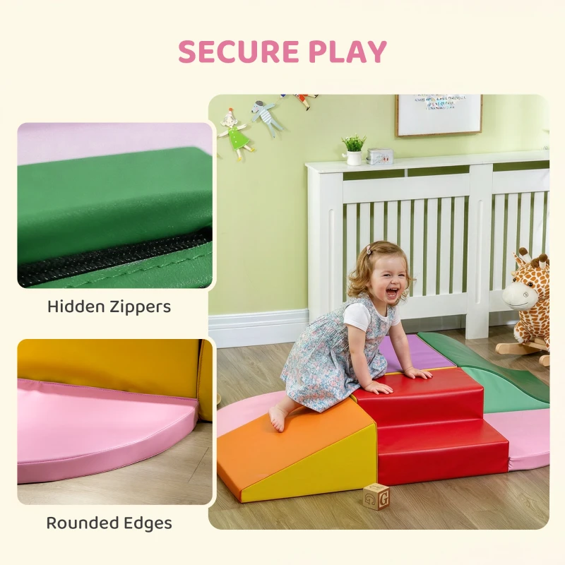 HOMCOM 6 Piece Soft Play Equipment for Kids Climb and Crawl, Red