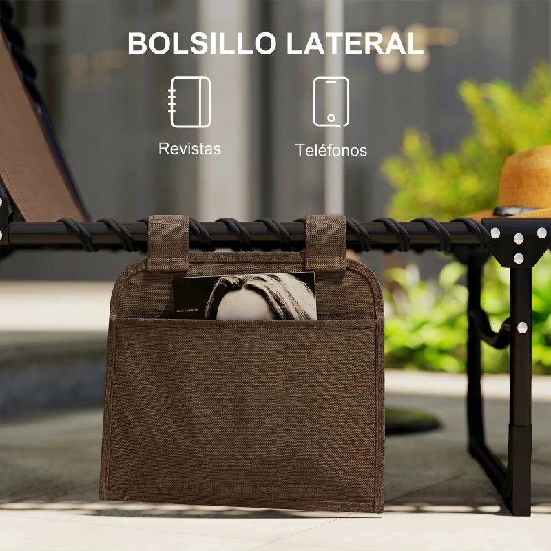 Outsunny Tumbona Plegable con Respaldo Ajustable Reposacabezas Acolchado y Estructura de Acero para Exterior 189x58x30 cm Marrón