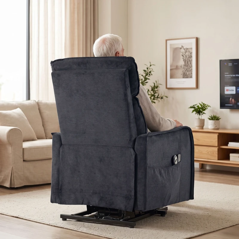 HOMCOM Poltrona Relax Reclinável Elétrica Elevatória com 2 Pontos de Massagem, Assento com Molas, Apoio para os Pés, Chenille, Preto