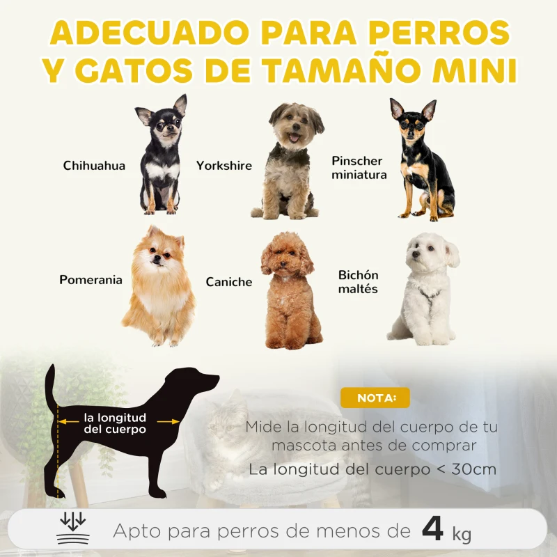 PawHut Cama para Perros Miniaturas con Cojín Lavable y Marco de Madera y Alfombrillas Antideslizantes Ø40,5x33 cm Gris