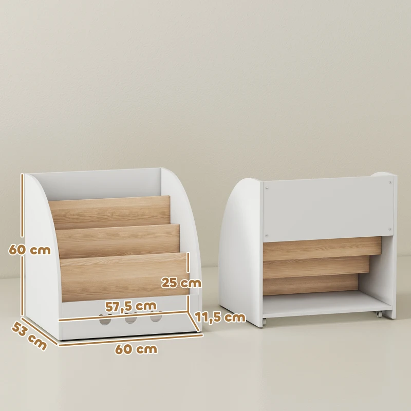 AIYAPLAY Estante Infantil para Brinquedos Organizador de Brinquedos de 4 Níveis com Compartimento Oculto  60x53x60 cm Branco e Madeira