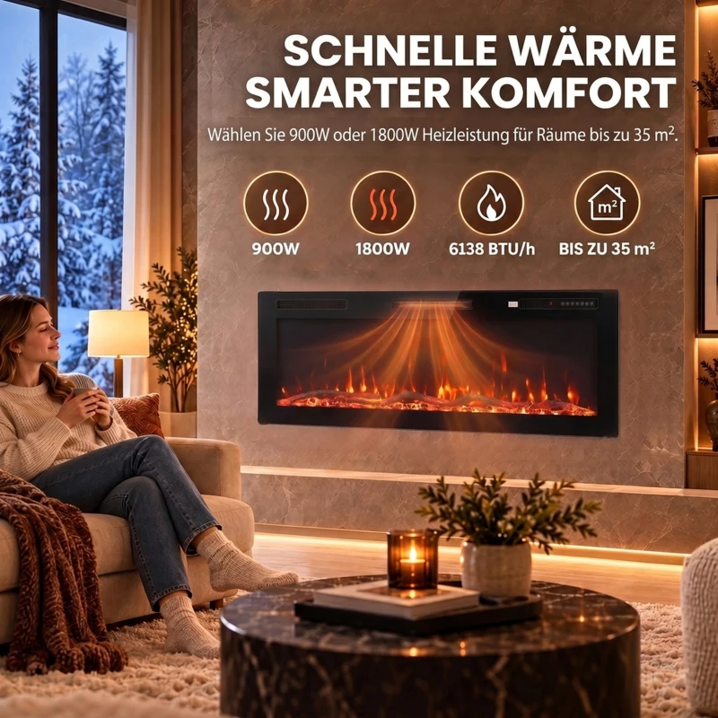 HOMCOM Elektrokamin ultradünn für Wandeinbau und Wandmontage Elektrischer Kamin mit Fernbedienung 127cm
