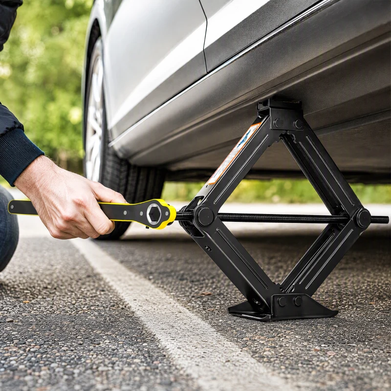 HOMCOM Macaco Hidráulico para Carro 2,5T com Elevação 100-410 mm, Chave de Roquete e Bolsa, para Automóvel e SUV, Preto
