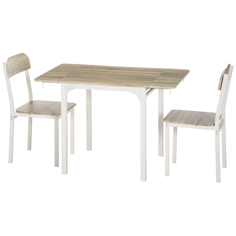 HOMCOM 3-delige Eetkamerset, Klaptafel met 2 Stoelen, 110 cm x 70 cm x 75 cm, Wit + Natuur