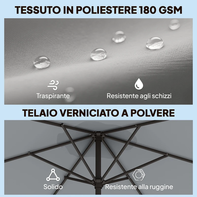 Outsunny Ombrellone da Giardino 3x3 m Inclinabile con Apertura a Manovella, in Metallo e Poliestere, Grigio