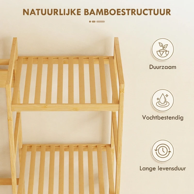 HOMCOM Kapstok met schoenenrek, kledinghaken, jasstandaard, zitbank met kussen, voor hal, entree, natuurhout(m-5)