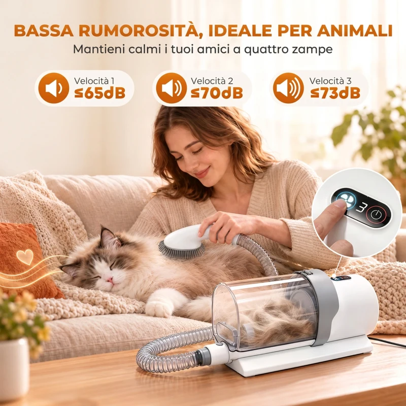 PawHut Kit Toelettatura Cani Gatti 5 in 1 con Aspirapolvere 10 kPa, Tosatrice, Spazzola, 2.5L, 3 Velocità, Silenzioso
