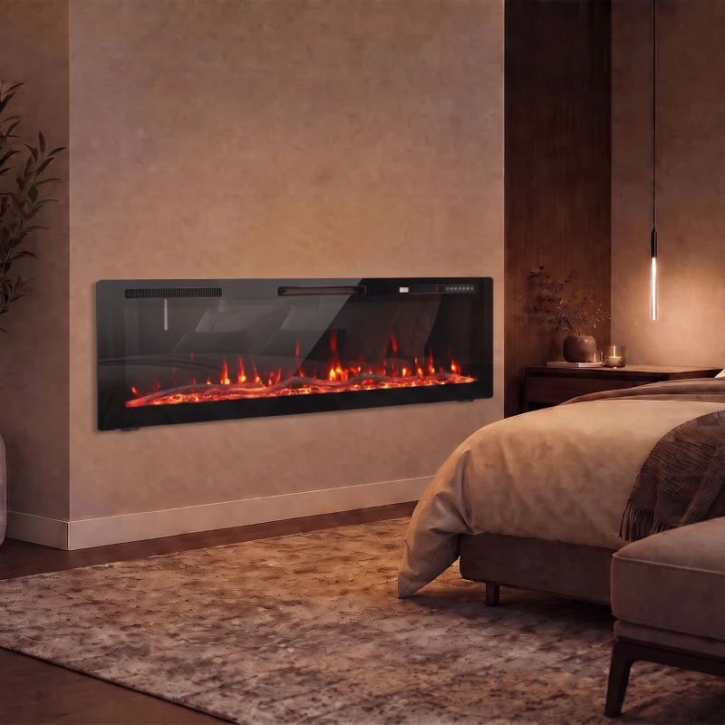 HOMCOM 3 IN 1 Slim Electric Fire, Wall Mounted/Recessed/Freestanding, Electric Fireplace with 12 Flame Colours, 5 Brightness