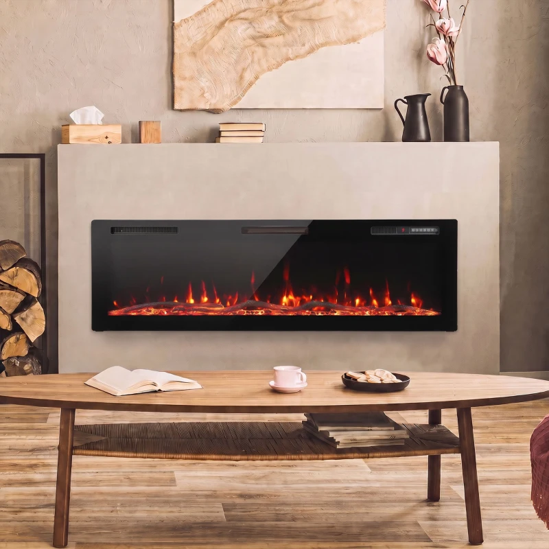 HOMCOM 3 IN 1 Slim Electric Fire, Wall Mounted/Recessed/Freestanding, Electric Fireplace with 12 Flame Colours, 5 Brightness