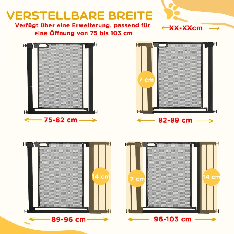 PawHut Traphekje Huisdierhek Hondenhek, verstelbaar van 75 cm - 103 cm, Zwart