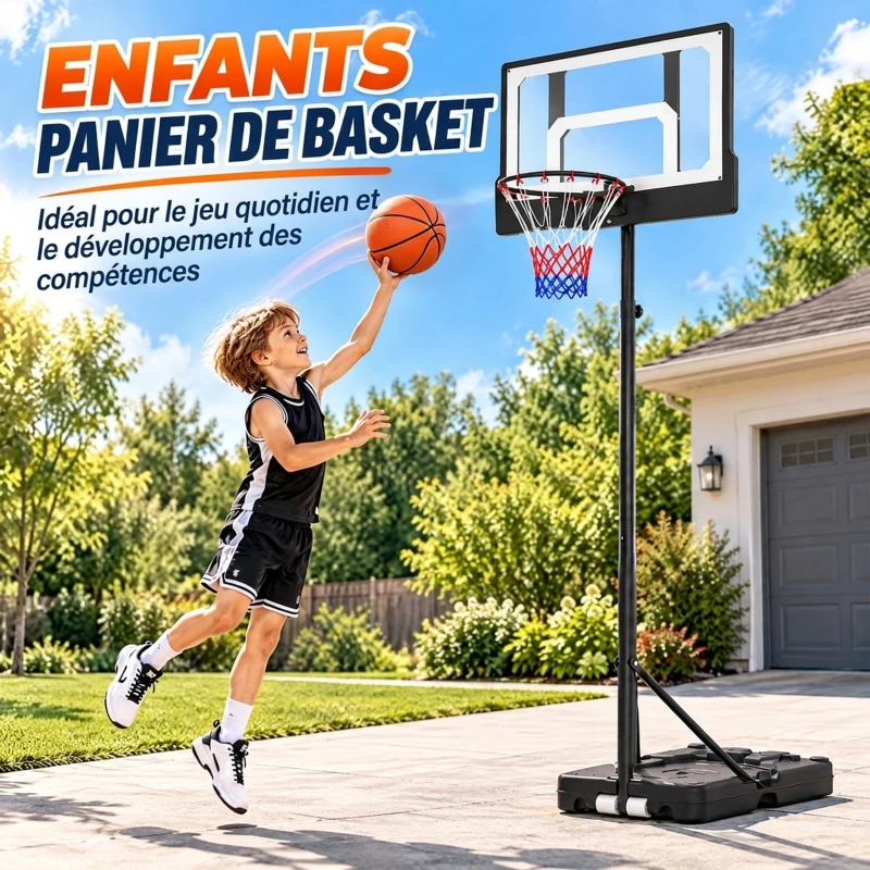 SPORTNOW Panier de Basket Extérieur pour Enfants, Hauteur Réglable 108-213 cm, Base Remplissable et Roulettes, Dès 3 Ans, Noir